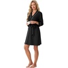 image:imagePrinStory Womens Robe Knee Length Soft Knit Bathrobe S2XL  VNeck 34 Sleeve Robes with Pockets Lightweight Breathable Bath Robe for Shower Spa Travel Home Party NursingBlack