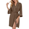 image:imagePrinStory Womens Robe Knee Length Soft Knit Bathrobe S2XL  VNeck 34 Sleeve Robes with Pockets Lightweight Breathable Bath Robe for Shower Spa Travel Home Party NursingBrown