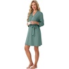 image:imagePrinStory Womens Robe Knee Length Soft Knit Bathrobe S2XL  VNeck 34 Sleeve Robes with Pockets Lightweight Breathable Bath Robe for Shower Spa Travel Home Party NursingHaze Blue