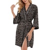 image:imagePrinStory Womens Robe Knee Length Soft Knit Bathrobe S2XL  VNeck 34 Sleeve Robes with Pockets Lightweight Breathable Bath Robe for Shower Spa Travel Home Party NursingFpgray Ld Print
