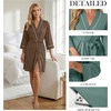 image:imagePrinStory Womens Robe Knee Length Soft Knit Bathrobe S2XL  VNeck 34 Sleeve Robes with Pockets Lightweight Breathable Bath Robe for Shower Spa Travel Home Party NursingBrown