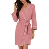 image:imagePrinStory Womens Robe Knee Length Soft Knit Bathrobe S2XL  VNeck 34 Sleeve Robes with Pockets Lightweight Breathable Bath Robe for Shower Spa Travel Home Party NursingPink