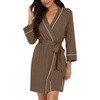 image:imagePrinStory Womens Robe Knee Length Soft Knit Bathrobe S2XL  VNeck 34 Sleeve Robes with Pockets Lightweight Breathable Bath Robe for Shower Spa Travel Home Party NursingBrown