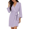 image:imagePrinStory Womens Robe Knee Length Soft Knit Bathrobe S2XL  VNeck 34 Sleeve Robes with Pockets Lightweight Breathable Bath Robe for Shower Spa Travel Home Party NursingLight Purple