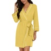 image:imagePrinStory Womens Robe Knee Length Soft Knit Bathrobe S2XL  VNeck 34 Sleeve Robes with Pockets Lightweight Breathable Bath Robe for Shower Spa Travel Home Party NursingButter Yellow