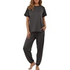 image:imagePrinStory Womens Pajama Sets Raglan Short Sleeve Pjs 2 Piece Lounge Set  Soft Pj Sets with Pockets Lightweight SleepwearCrew Neck Loungewear with Binding Elastic Ankle Cuffs Pj PantsDark Gray
