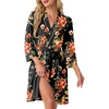image:imagePrinStory Womens Robe Knee Length Soft Knit Bathrobe S2XL  VNeck 34 Sleeve Robes with Pockets Lightweight Breathable Bath Robe for Shower Spa Travel Home Party NursingFpred Brown Black