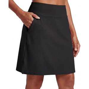image:imagePrinStory 19 Tennis Skirt for Women Athletic Skort with Zipper Pockets  Workout Skort Builtin Shorts High Waisted Split Hem Knee Lentgh Golf Pickleball SportsBlack
