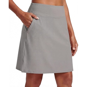 image:imagePrinStory 19 Tennis Skirt for Women Athletic Skort with Zipper Pockets  Workout Skort Builtin Shorts High Waisted Split Hem Knee Lentgh Golf Pickleball SportsLight Gray