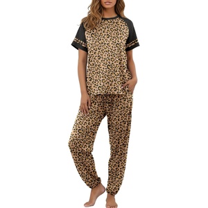 image:imagePrinStory Womens Pajama Sets Raglan Short Sleeve Pjs 2 Piece Lounge Set  Soft Pj Sets with Pockets Lightweight SleepwearCrew Neck Loungewear with Binding Elastic Ankle Cuffs Pj PantsFpapricot Ld Print