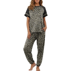 image:imagePrinStory Womens Pajama Sets Raglan Short Sleeve Pjs 2 Piece Lounge Set  Soft Pj Sets with Pockets Lightweight SleepwearCrew Neck Loungewear with Binding Elastic Ankle Cuffs Pj PantsFpgray Ld Print