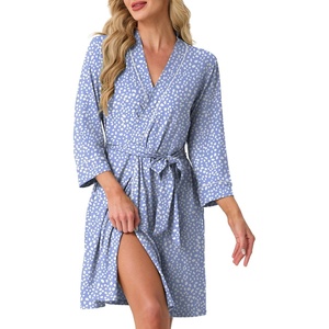 image:imagePrinStory Womens Robe Knee Length Soft Knit Bathrobe S2XL  VNeck 34 Sleeve Robes with Pockets Lightweight Breathable Bath Robe for Shower Spa Travel Home Party NursingFpspot Blue
