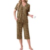 image:imagePrinStory Capri Pajamas for Womens Button Down Pjs  Short Sleeve Comfy Lounge Set 2 Piece Pj Sets with Pockets Soft Womens SleepwearFpapricot Ld Print