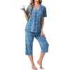image:imagePrinStory Capri Pajamas for Womens Button Down Pjs  Short Sleeve Comfy Lounge Set 2 Piece Pj Sets with Pockets Soft Womens SleepwearFpblue Flower