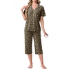 image:imagePrinStory Capri Pajamas for Womens Button Down Pjs  Short Sleeve Comfy Lounge Set 2 Piece Pj Sets with Pockets Soft Womens SleepwearFpld Khaki