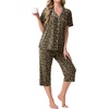image:imagePrinStory Capri Pajamas for Womens Button Down Pjs  Short Sleeve Comfy Lounge Set 2 Piece Pj Sets with Pockets Soft Womens SleepwearFpld Khaki