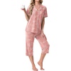 image:imagePrinStory Capri Pajamas for Womens Button Down Pjs  Short Sleeve Comfy Lounge Set 2 Piece Pj Sets with Pockets Soft Womens SleepwearFppink Sunflower
