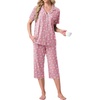image:imagePrinStory Capri Pajamas for Womens Button Down Pjs  Short Sleeve Comfy Lounge Set 2 Piece Pj Sets with Pockets Soft Womens SleepwearFppink White Flower