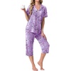 image:imagePrinStory Capri Pajamas for Womens Button Down Pjs  Short Sleeve Comfy Lounge Set 2 Piece Pj Sets with Pockets Soft Womens SleepwearFppurple Color Heart