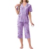 image:imagePrinStory Capri Pajamas for Womens Button Down Pjs  Short Sleeve Comfy Lounge Set 2 Piece Pj Sets with Pockets Soft Womens SleepwearFppurple Color Heart