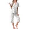 image:imagePrinStory Capri Pajamas for Womens Button Down Pjs  Short Sleeve Comfy Lounge Set 2 Piece Pj Sets with Pockets Soft Womens SleepwearFpwhite Color Block