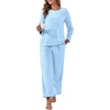 image:imagePrinStory Flannel Pajamas for Women Set Winter Fleece Pjs Sets S2XL  Fluffy Pajama Set with Pockets Warm Flannel Fabric 2 Piece Lounge Sets Soft SleepwearBlue