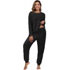 image:imagePrinStory Flannel Pajamas for Women Winter Pajama Set S2XL  2 Piece Pjs Sets with Pockets Warm Soft Fluffy Lounge Set Pj Set for Home Sleep Daliy Party Travel VacationBlack