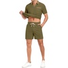 image:imagePrinStory Mens 2 Piece Polo Shirt and Shorts Set Waffle Suits S2XL  Summer Casual Outfits with Pockets Track Suits for Vacation Beach Travel StreetwearOlive Green