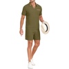image:imagePrinStory Mens 2 Piece Polo Shirt and Shorts Set Waffle Suits S2XL  Summer Casual Outfits with Pockets Track Suits for Vacation Beach Travel StreetwearOlive Green
