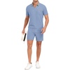 image:imagePrinStory Mens 2 Piece Polo Shirt and Shorts Set Waffle Suits S2XL  Summer Casual Outfits with Pockets Track Suits for Vacation Beach Travel StreetwearBlue