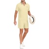 image:imagePrinStory Mens 2 Piece Polo Shirt and Shorts Set Waffle Suits S2XL  Summer Casual Outfits with Pockets Track Suits for Vacation Beach Travel StreetwearBeige