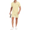 image:imagePrinStory Mens 2 Piece Polo Shirt and Shorts Set Waffle Suits S2XL  Summer Casual Outfits with Pockets Track Suits for Vacation Beach Travel StreetwearBeige