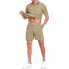 image:imagePrinStory Mens 2 Piece Polo Shirt and Shorts Set Waffle Suits S2XL  Summer Casual Outfits with Pockets Track Suits for Vacation Beach Travel StreetwearKhaki