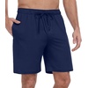 image:imagePrinStory Mens Pajama Shorts Soft Sleep Shorts Pj Bottoms with Pockets  Elastic Waist Drawstring LightweightBreathable and Stretchy Fabric Button FlyNavy Blue
