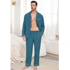 image:imagePrinStory Mens Pajamas Set Sleepwear Pjs Lightweight Long Sleeve Button Down Notched Collar Pajama Comfy Sleep Sets S2XLDark Cyan