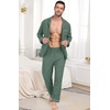 image:imagePrinStory Mens Pajamas Set Sleepwear Pjs Lightweight Long Sleeve Button Down Notched Collar Pajama Comfy Sleep Sets S2XLGreen