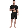 image:imagePrinStory Mens Pajamas Set Summer Short Sleeve Pjs Set S3XL  Summer Shorts Set with Pockets Lightweight Comfy Breathable Sleepwear for Sleep Home Workout Vacation HolidayDark Black