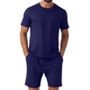 image:imagePrinStory Mens Pajamas Set Summer Short Sleeve Pjs Set S3XL  Summer Shorts Set with Pockets Lightweight Comfy Breathable Sleepwear for Sleep Home Workout Vacation HolidayNavy
