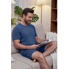 image:imagePrinStory Mens Pajamas Set Summer Short Sleeve Pjs Set S3XL  Summer Shorts Set with Pockets Lightweight Comfy Breathable Sleepwear for Sleep Home Workout Vacation HolidayGray Blue