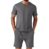 image:imagePrinStory Mens Pajamas Set Summer Short Sleeve Pjs Set S3XL  Summer Shorts Set with Pockets Lightweight Comfy Breathable Sleepwear for Sleep Home Workout Vacation HolidayDeep Gray