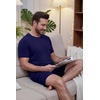image:imagePrinStory Mens Pajamas Set Summer Short Sleeve Pjs Set S3XL  Summer Shorts Set with Pockets Lightweight Comfy Breathable Sleepwear for Sleep Home Workout Vacation HolidayNavy