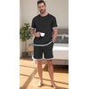 image:imagePrinStory Mens Pajamas Set Summer Short Sleeve Pjs Set S3XL  Summer Shorts Set with Pockets Lightweight Comfy Breathable Sleepwear for Sleep Home Workout Vacation HolidayBlack