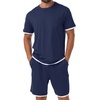 image:imagePrinStory Mens Pajamas Set Summer Short Sleeve Pjs Set S3XL  Summer Shorts Set with Pockets Lightweight Comfy Breathable Sleepwear for Sleep Home Workout Vacation HolidayNavy Blue
