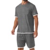image:imagePrinStory Mens Pajamas Set Summer Short Sleeve Pjs Set S3XL  Summer Shorts Set with Pockets Lightweight Comfy Breathable Sleepwear for Sleep Home Workout Vacation HolidayDark Gray