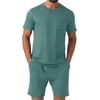 image:imagePrinStory Mens Pajamas Set Summer Short Sleeve Pjs Set S3XL  Summer Shorts Set with Pockets Lightweight Comfy Breathable Sleepwear for Sleep Home Workout Vacation HolidayLight Haze Blue