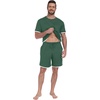 image:imagePrinStory Mens Pajamas Set Summer Short Sleeve Pjs Set S3XL  Summer Shorts Set with Pockets Lightweight Comfy Breathable Sleepwear for Sleep Home Workout Vacation HolidayGreen