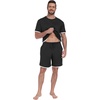 image:imagePrinStory Mens Pajamas Set Summer Short Sleeve Pjs Set S3XL  Summer Shorts Set with Pockets Lightweight Comfy Breathable Sleepwear for Sleep Home Workout Vacation HolidayBlack
