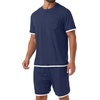 image:imagePrinStory Mens Pajamas Set Summer Short Sleeve Pjs Set S3XL  Summer Shorts Set with Pockets Lightweight Comfy Breathable Sleepwear for Sleep Home Workout Vacation HolidayNavy Blue