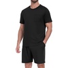 image:imagePrinStory Mens Pajamas Set Summer Short Sleeve Pjs Set S3XL  Summer Shorts Set with Pockets Lightweight Comfy Breathable Sleepwear for Sleep Home Workout Vacation HolidayDark Black