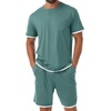 image:imagePrinStory Mens Pajamas Set Summer Short Sleeve Pjs Set S3XL  Summer Shorts Set with Pockets Lightweight Comfy Breathable Sleepwear for Sleep Home Workout Vacation HolidayHaze Blue